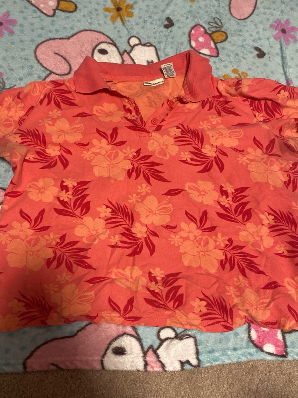 Cherokee Coral Polo Shirt with Red Floral Print